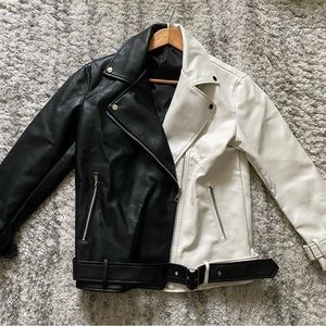 Faux Leather Biker Jacket - Two Tone